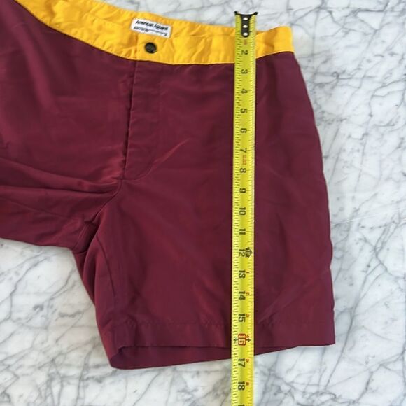 American Apparel Color Block Swim Trunks Mens M Yellow Burgundy USA - Picture 4 of 6